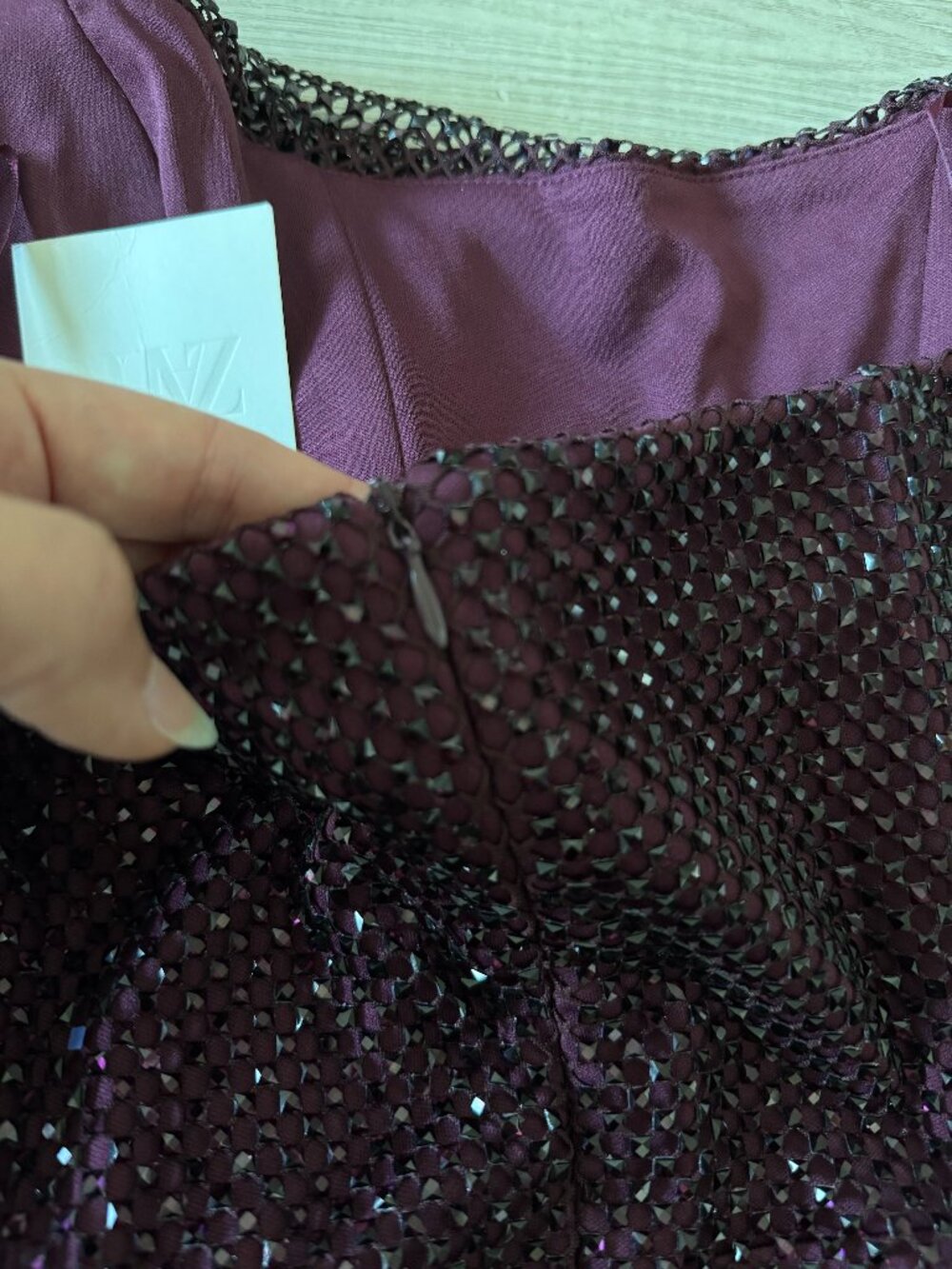 ZARA Sequin Strapless Mini Dress | Sweetheart Neck | Aubergine | NWT | Size S - Picture 14 of 14